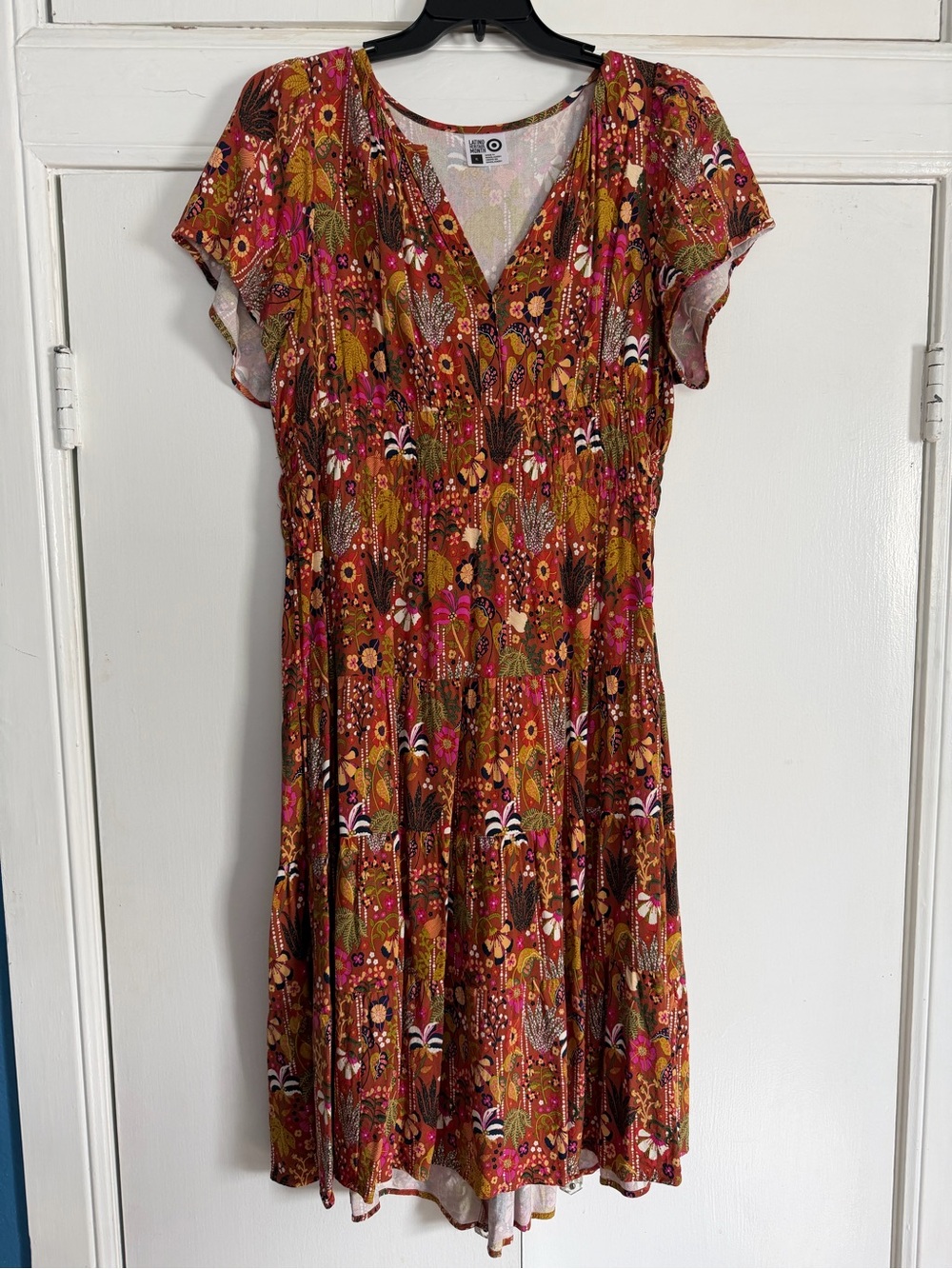 Target Rust Multi Floral V‑Neck Smocked Mini Dress